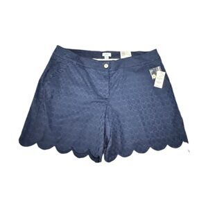 Crown & Ivy Shelby High Waist Blue Scalloped Shorts